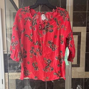 NAIF Red Floral Women's Blouse, size PM, NWT.